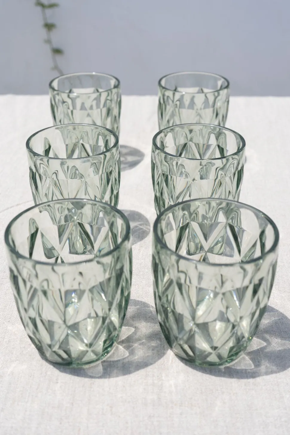 Set 6 Vasos Verdes Acrílicos Con Diseño De Rombos