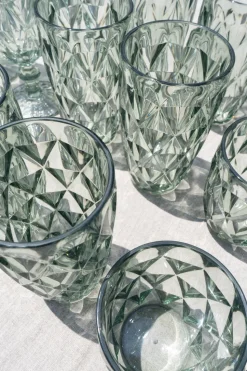 Set 6 Vasos Verdes Acrílicos Con Diseño De Rombos