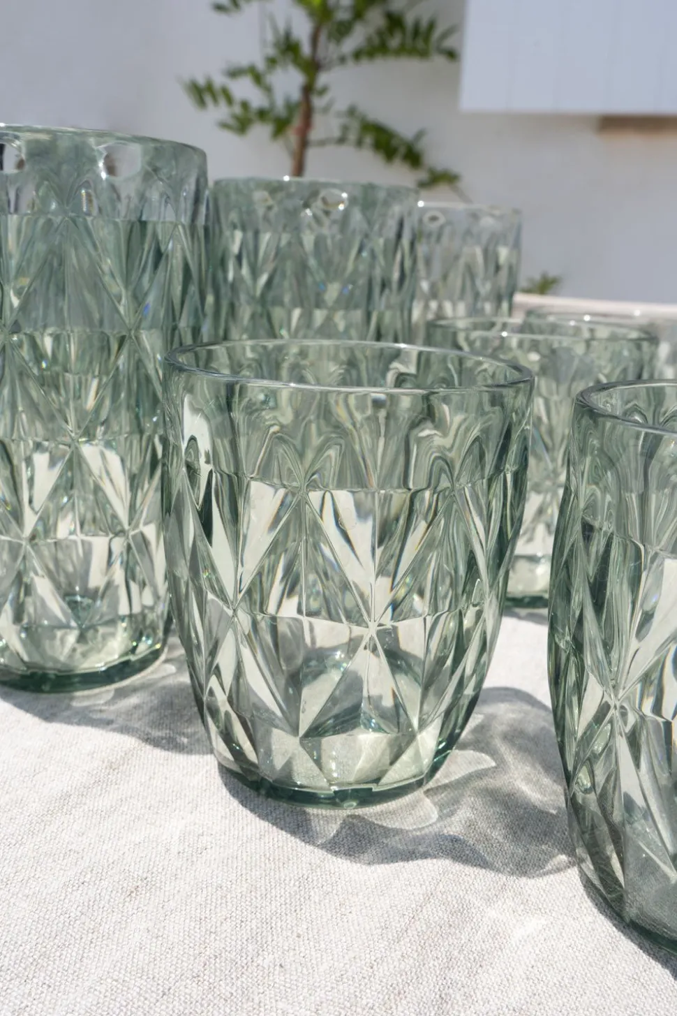 Set 6 Vasos Verdes Acrílicos Con Diseño De Rombos