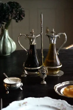 Set Aceitera Y Vinagrera De Cristal Y Plata Co