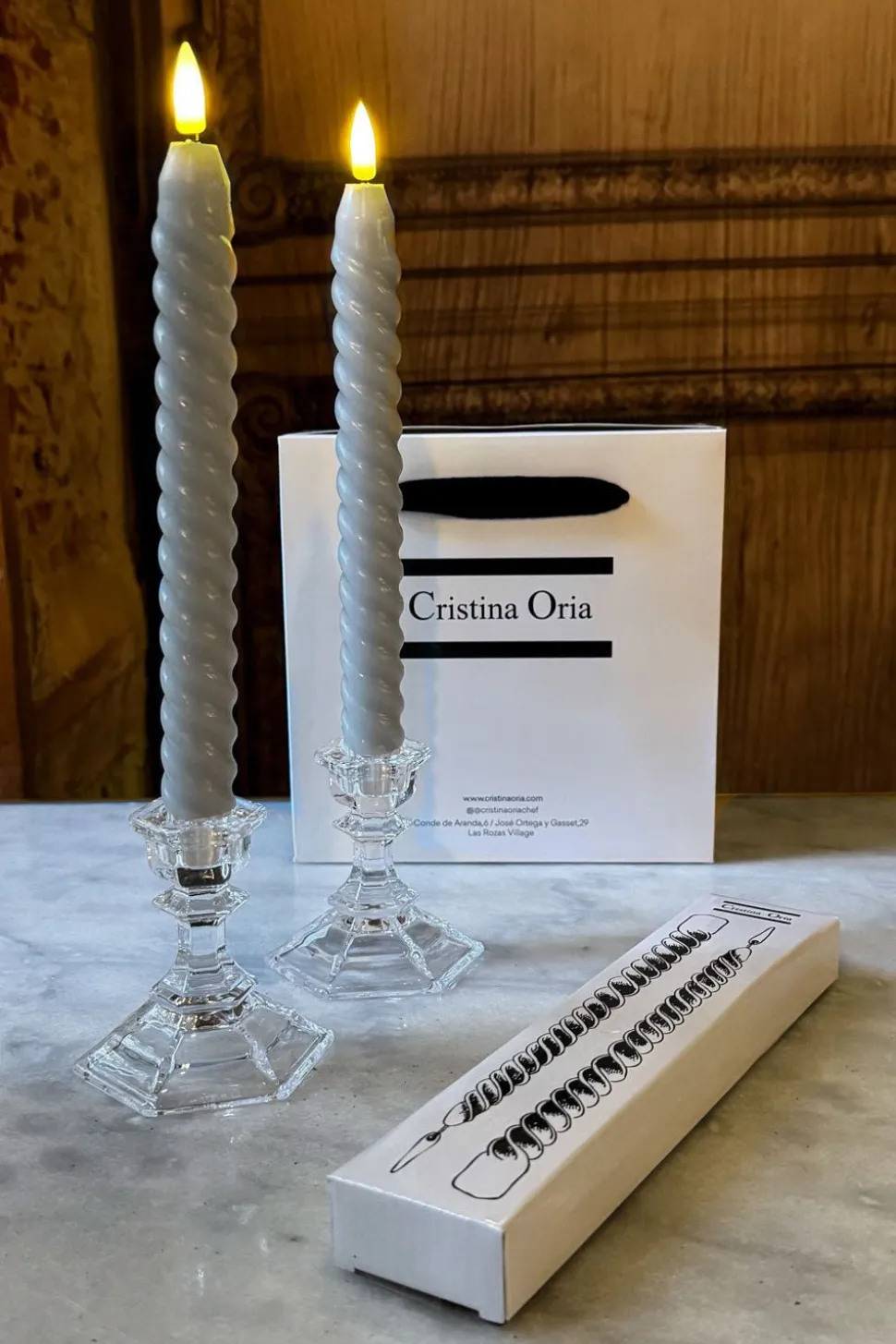 Set De 2 Candelabros De Cristal Pequeños & Velas LED