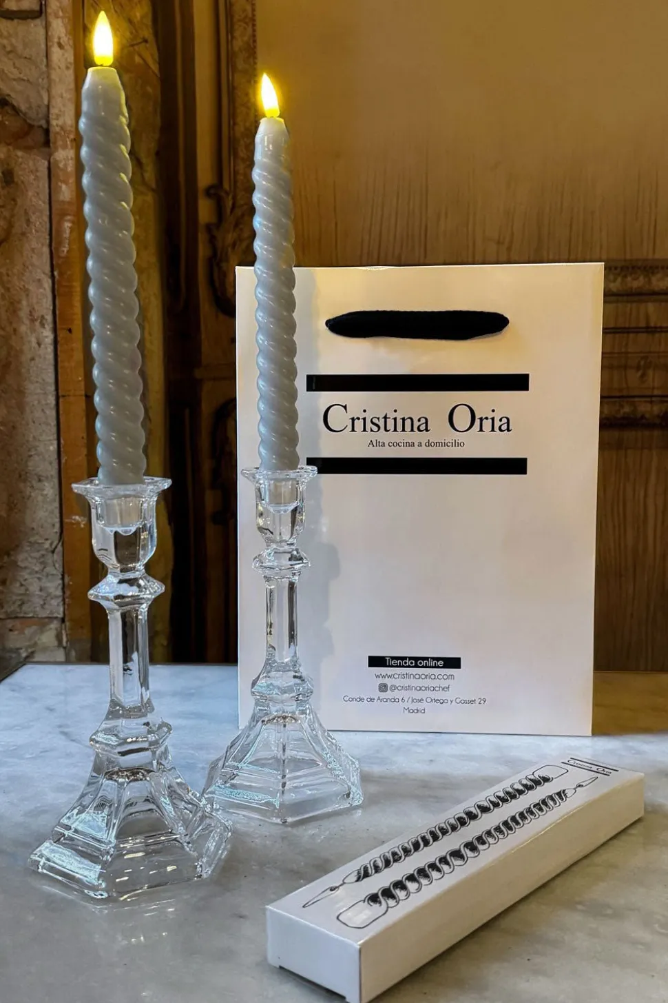 Set De 2 Candelabros De Cristal Grandes & Velas LED