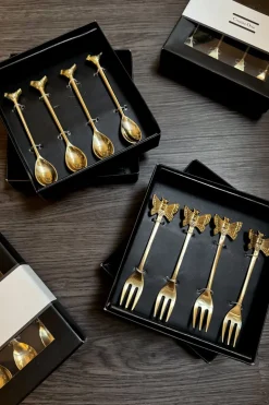 Set De 4 Cucharitas De Bronce Con Diseño De Pájaro