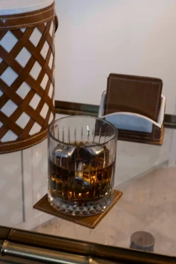 Set De 6 Posavasos De Cuero Y Tela Cuadrados