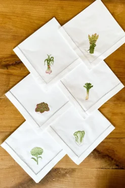 Set de 6 Servilletas Bordadas a Mano con Diseño de Verduras
