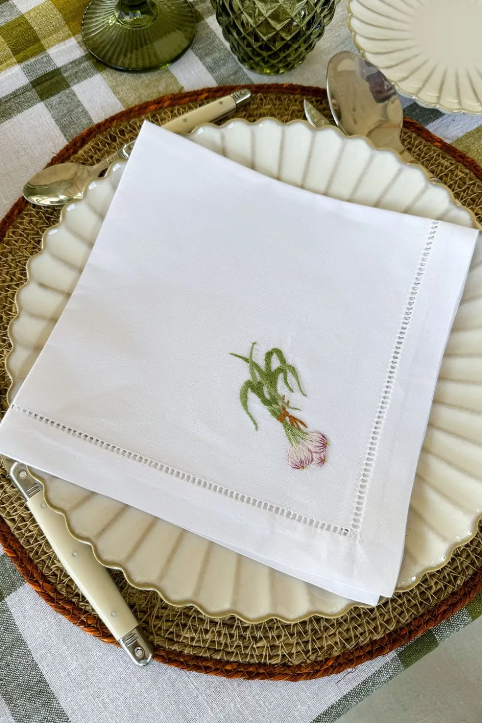 Set de 6 Servilletas Bordadas a Mano con Diseño de Verduras