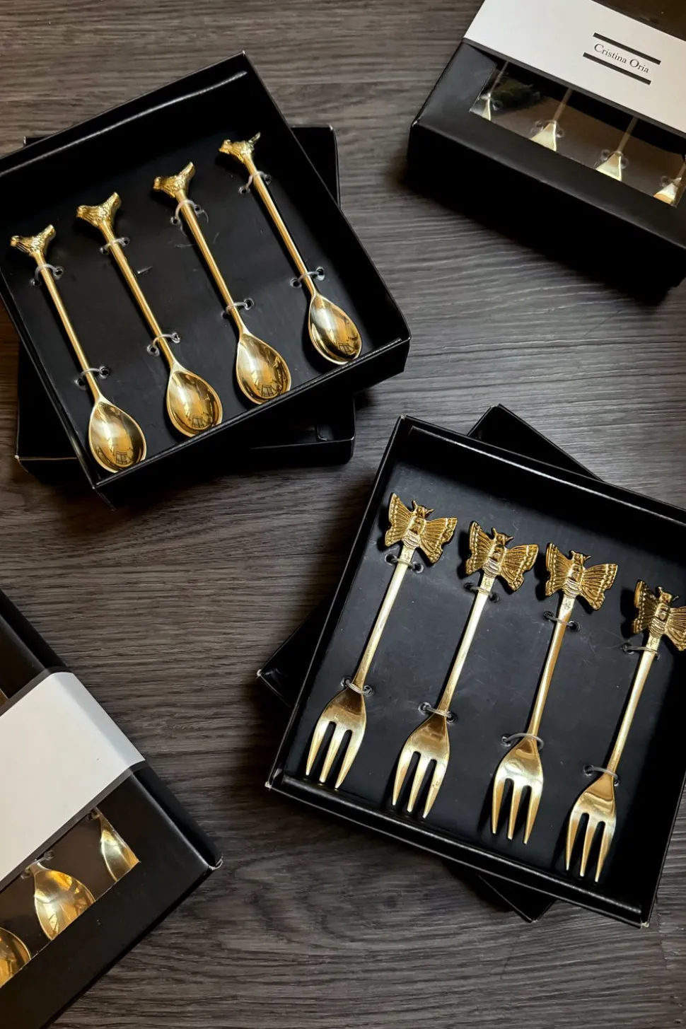 Set De 4 Tenedores De Bronce Con Diseño De Pájaro