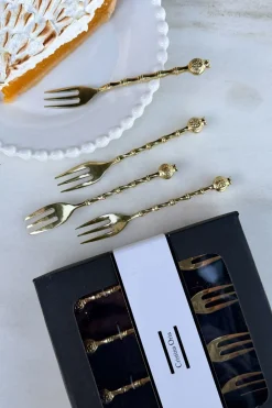 Set De 4 Tenedores De Bronce Con Diseño De Granadas