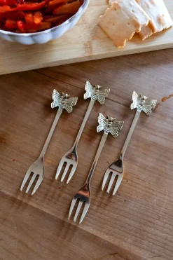 Set De 4 Tenedores De Bronce Con Diseño De Mariposa