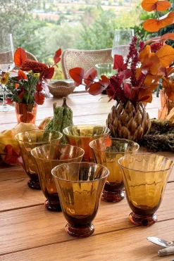 Set De 6 Vasos De Cristal Ámbar