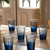 Set De 6 Vasos De Cristal Azul Con Filo Dorado