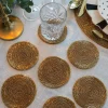 Set De Seis Posavasos Dorados Bordados Con Cuentas
