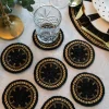 Set De Seis Posavasos Negros Con Detalles Dorados Bordados Con Cuentas
