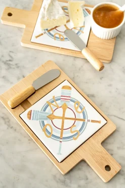Tabla De Bambú & Cuchillo Con Diseño Remos