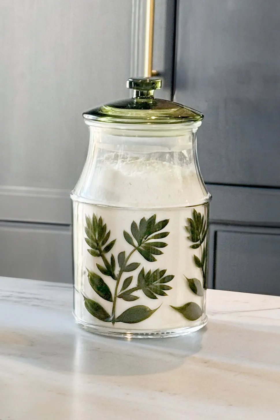 Tarro De Cristal Con Tapa Diseño Flores Verdes