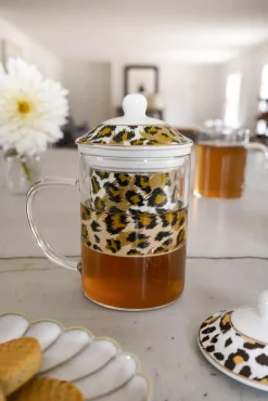 Taza Con Filtro Para Infusiones De Cristal Y Porcelana Diseño Animal Print