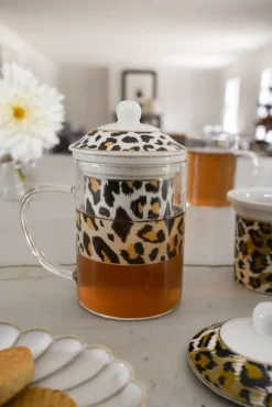 Taza Con Filtro Para Infusiones De Cristal Y Porcelana Diseño Animal Print