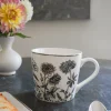 Taza Negra Y Blanca Con Diseño De Flores