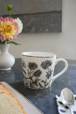 Taza Negra Y Blanca Con Diseño De Flores