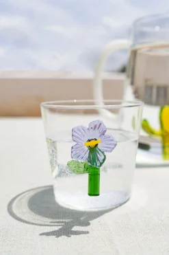 Vaso De Vidrio Soplado Diseño Botánico Flor Lila