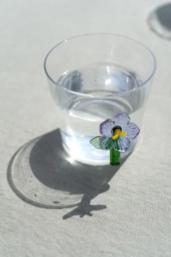 Vaso De Vidrio Soplado Diseño Botánico Flor Lila