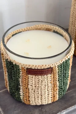 Vela Artesanal De Rafia Con Fragancia Menta Y Té Mediana