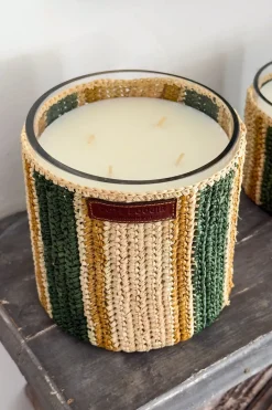 Vela Artesanal De Rafia Con Fragancia Menta Y Té Grande