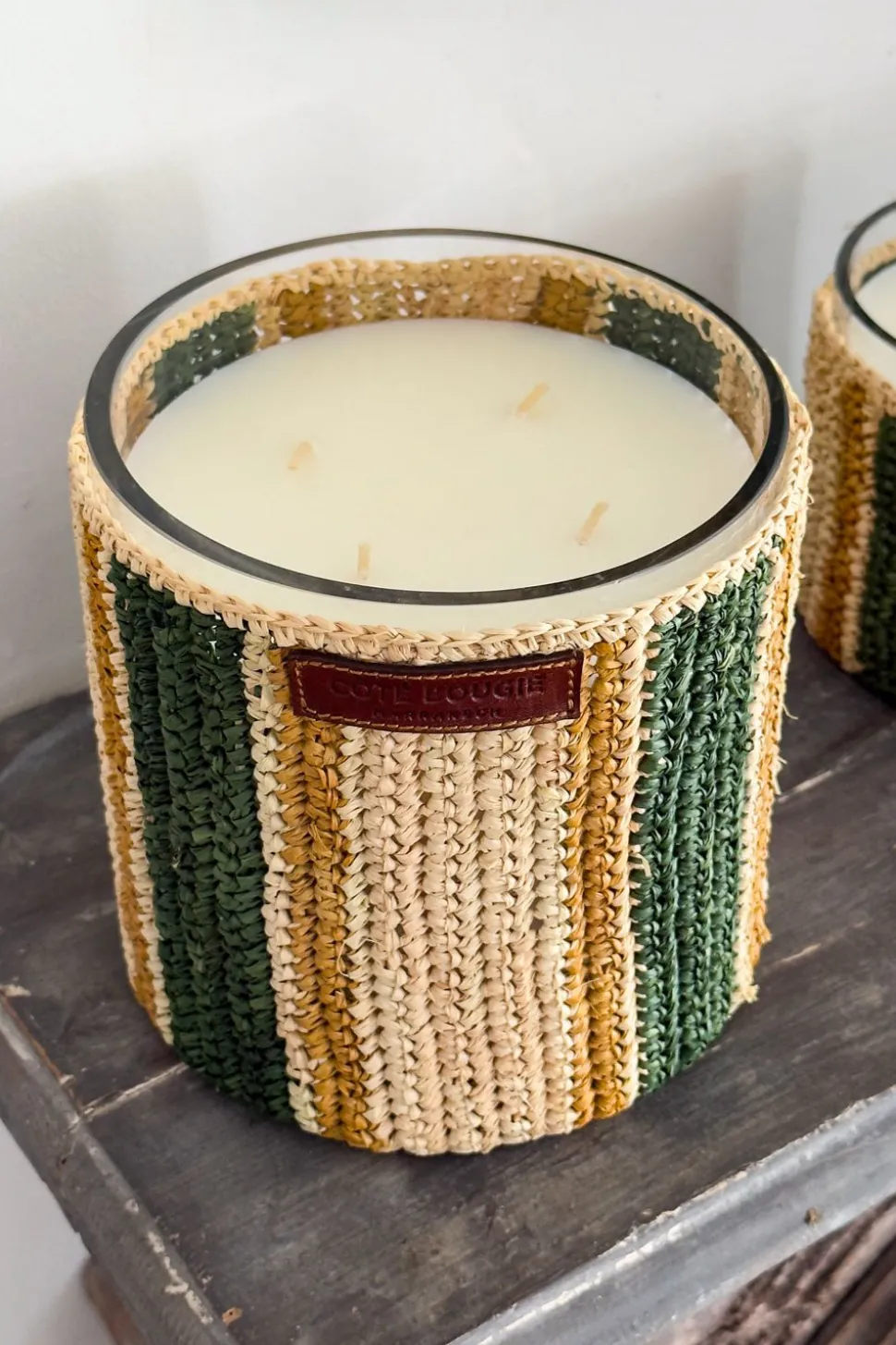 Vela Artesanal De Rafia Con Fragancia Menta Y Té Grande