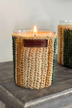 Vela Artesanal De Rafia Con Fragancia Menta Y Té Pequeña