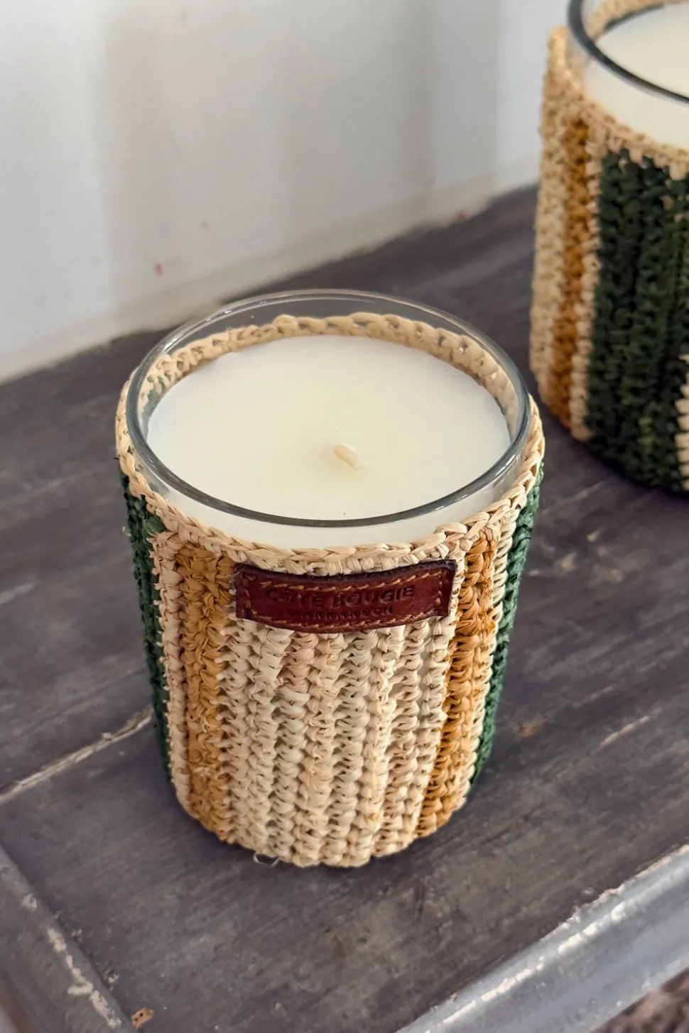 Vela Artesanal De Rafia Con Fragancia Menta Y Té Pequeña