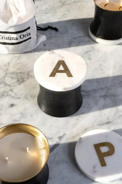 Velas Con Tapa De Mármol Iniciales