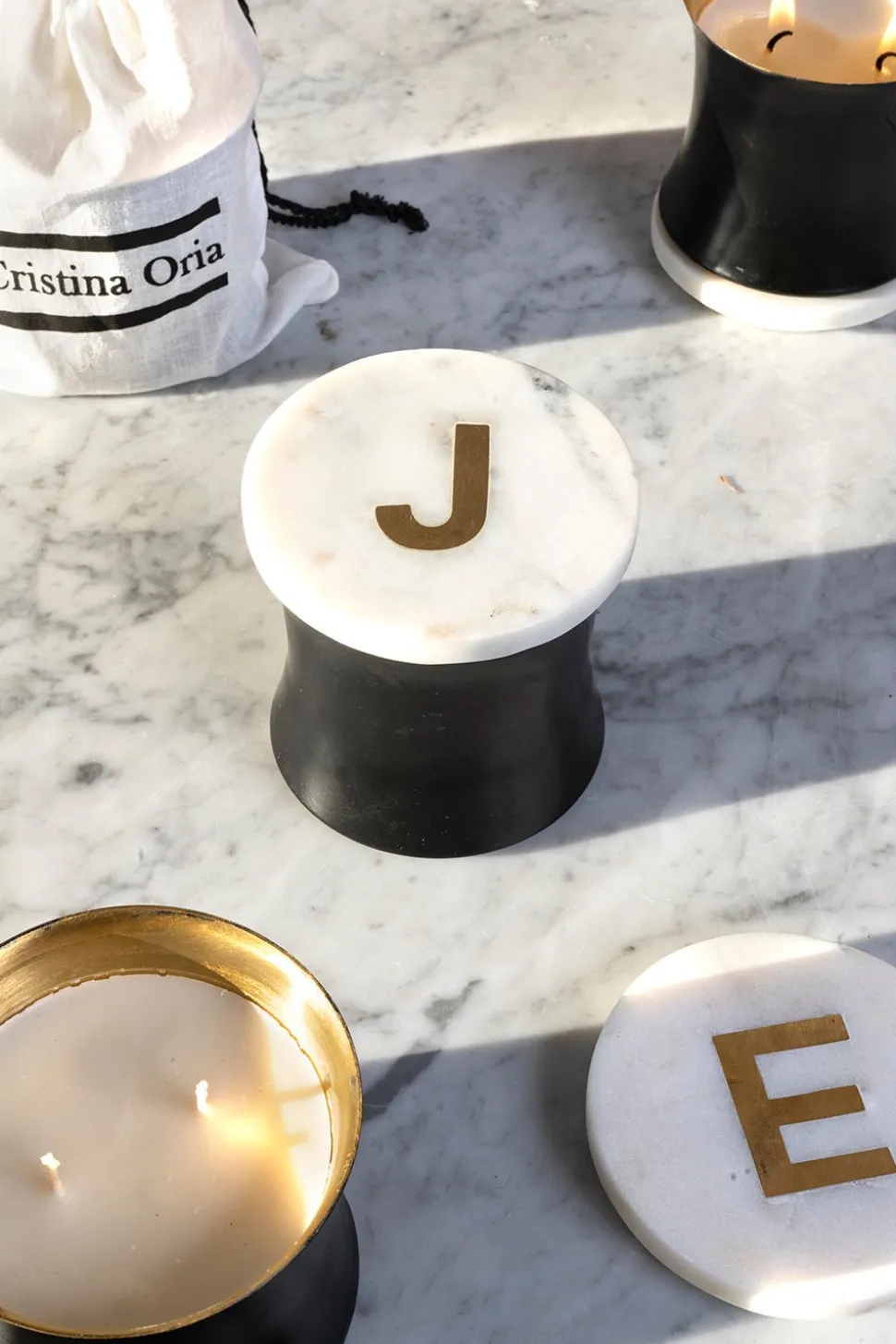 Velas Con Tapa De Mármol Iniciales