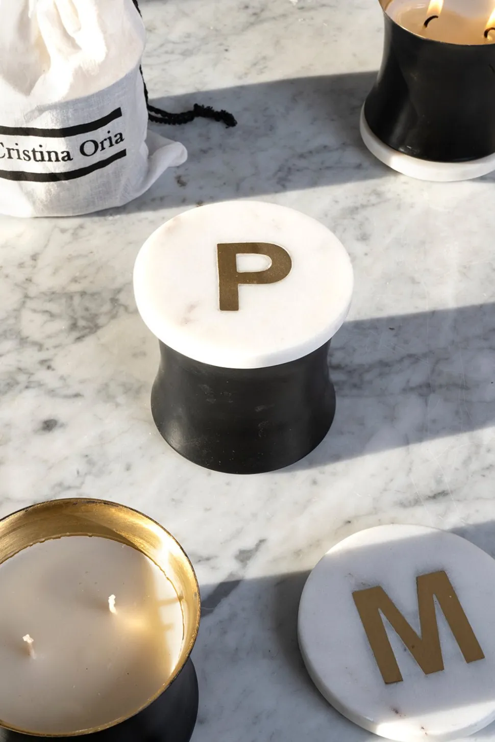 Velas Con Tapa De Mármol Iniciales