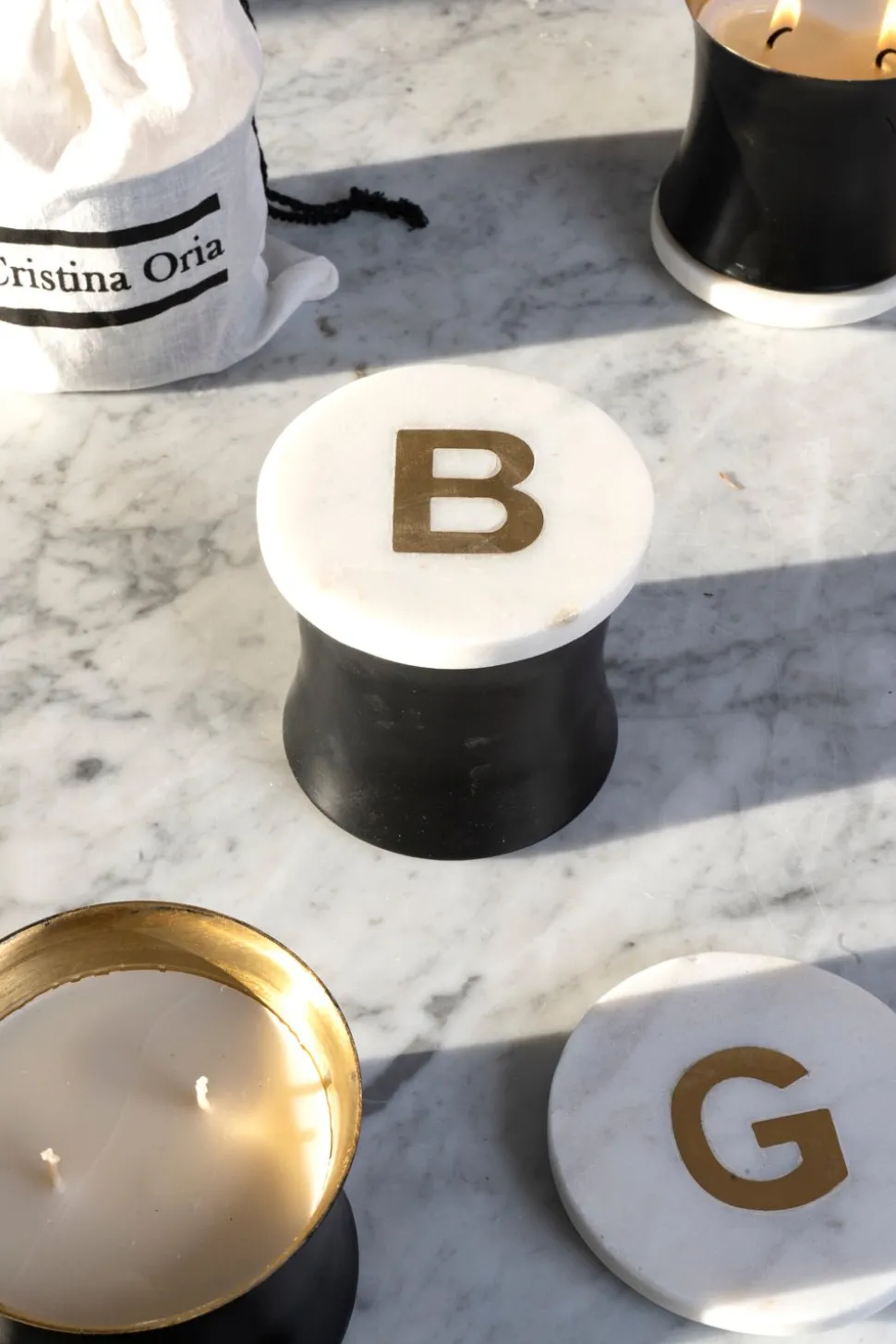 Velas Con Tapa De Mármol Iniciales