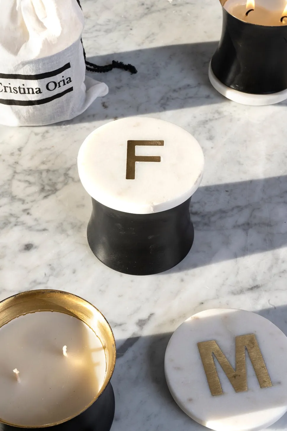 Velas Con Tapa De Mármol Iniciales